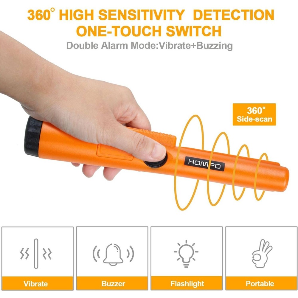 HOMPO Metal Detector Pinpointer Unisex OS Orange Excellent Waterproof Handheld
